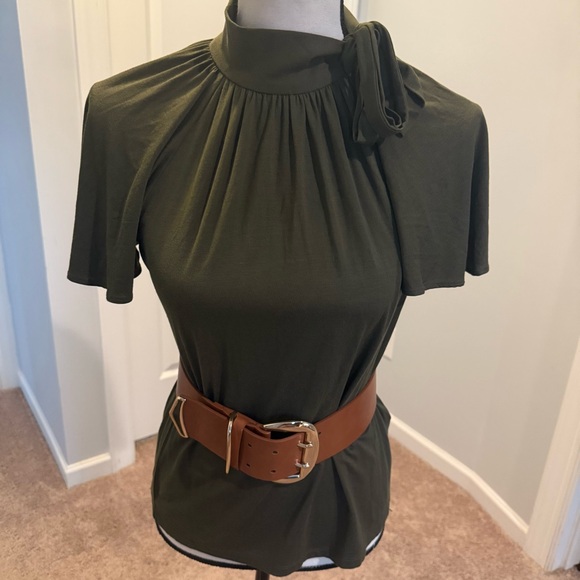 Ralph Lauren Olive Blouse with Neck Tie nwot. - Picture 8 of 9